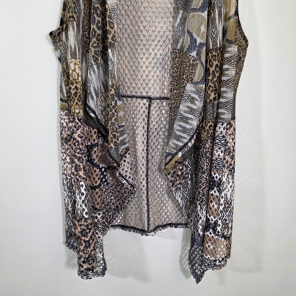 Multiples Womens Vest Animal Print Mesh Draped Open Front Sleeveless Brown Sz M - Picture 5 of 13